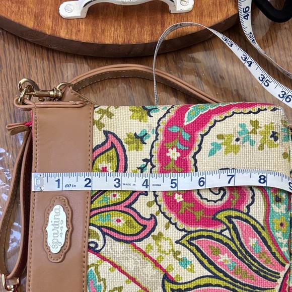 Spartina Tan and Pink Paisley Crossbody Bag - Picture 6 of 7